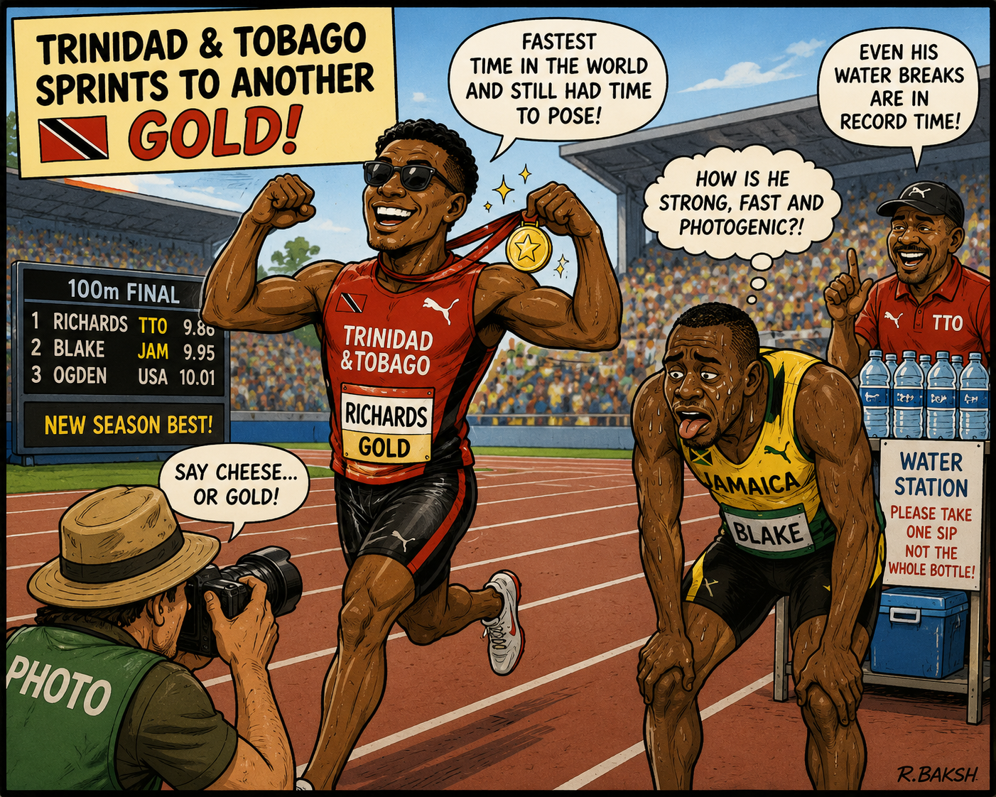 Trinidad & Tobago Sprints to Another Gold &mdash; cartoon by Tradewinds Brief Newsroom